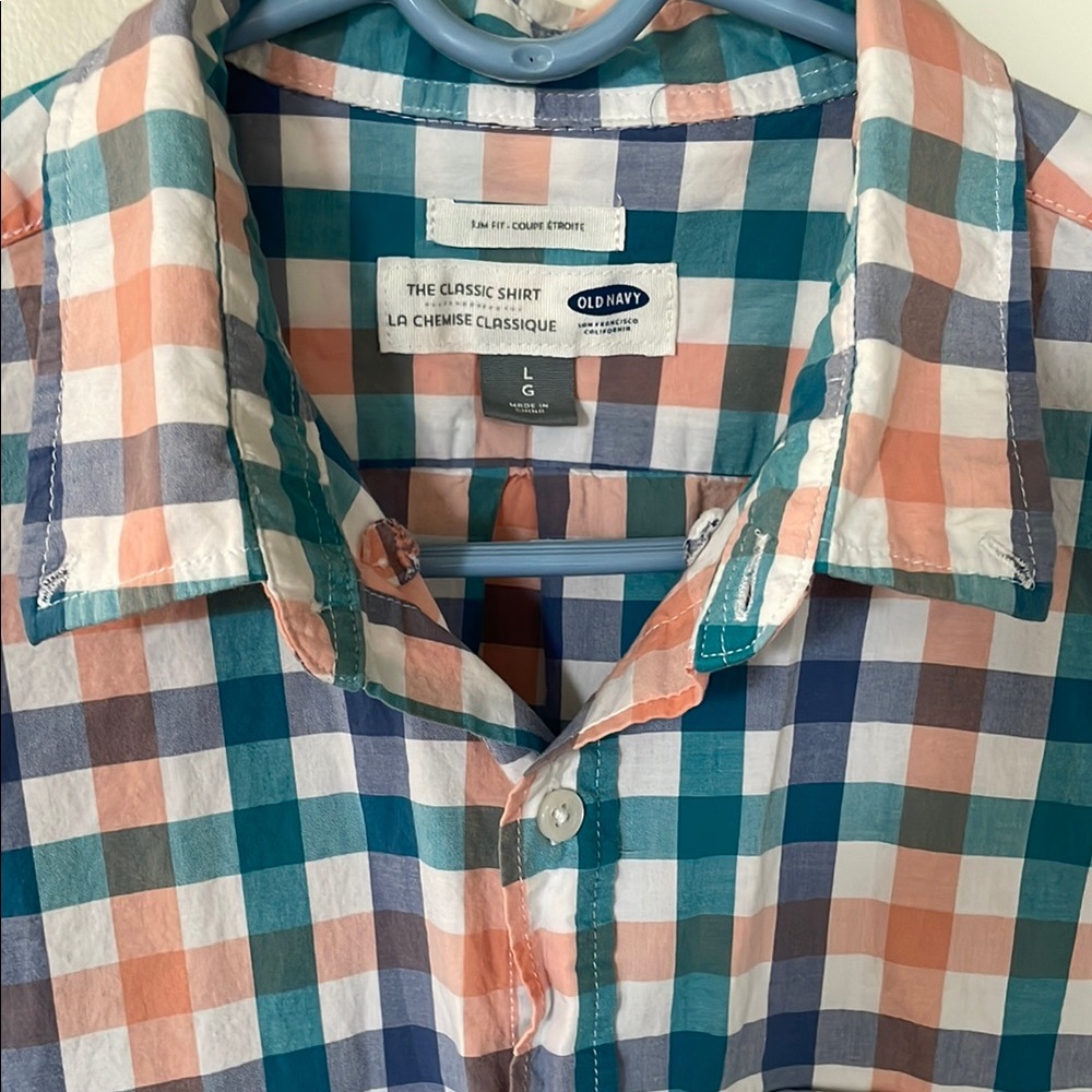 Old Navy Men's Checkered Shirt - Blue, White, and Orange